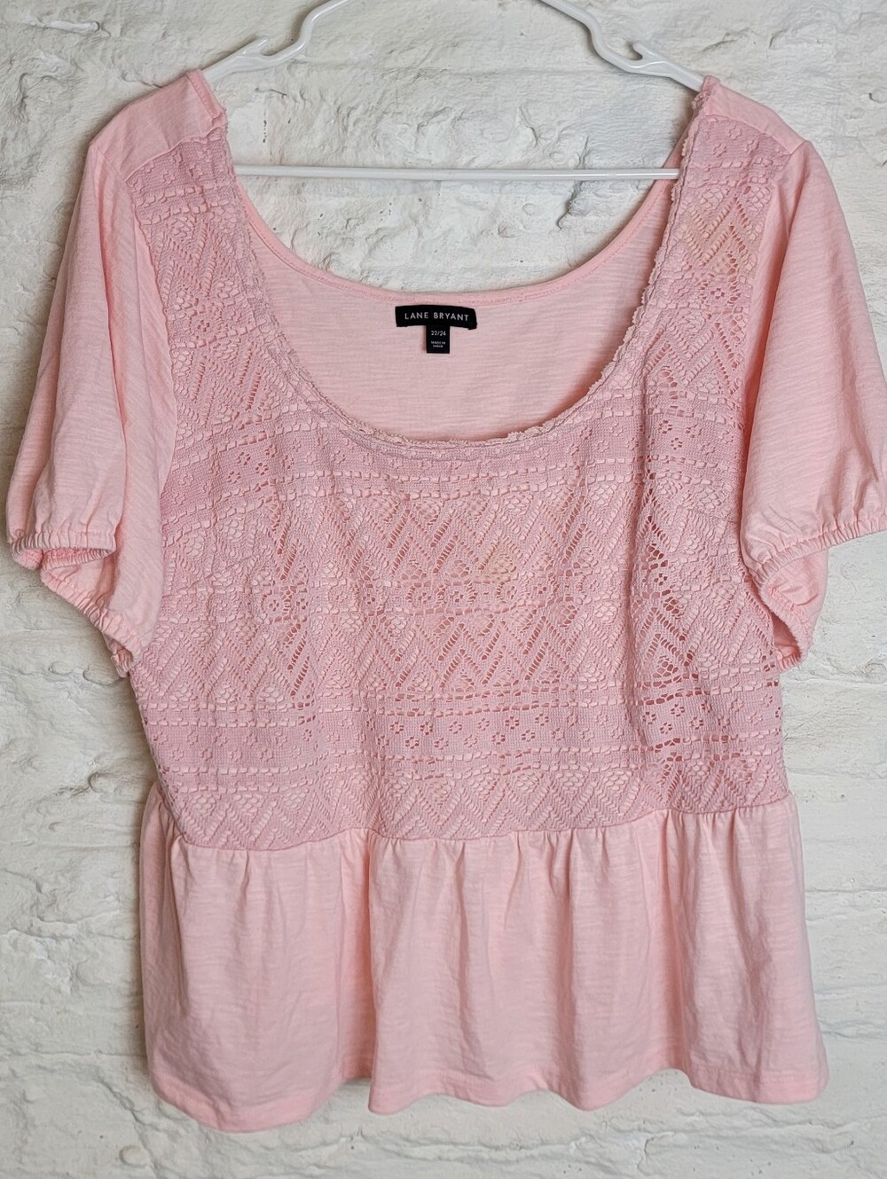 Lane Bryant Classic Short Puff-Sleeve Square-Neck Peplum Shirt Sz 22/24